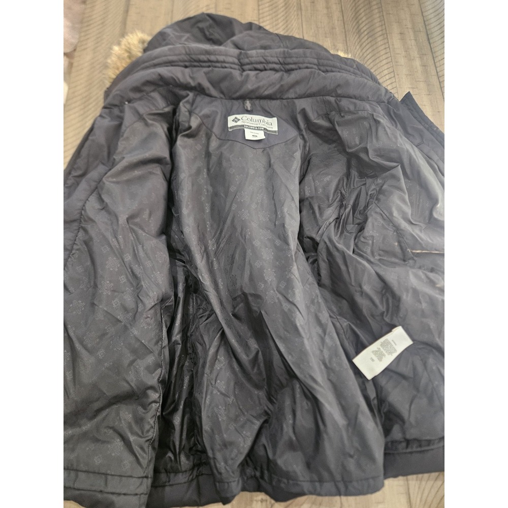 Columbia 1X Black Down Puffer Jacket Hooded Faux Fur Trim Zip Down Gorpcore Cozy - Picture 8 of 16